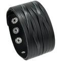 Bracciale punk retrò in pelle nera intrecciata con bottoni automatici in metallo argentato - Nero