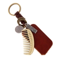 Retro geflochtener Leder Schlüsselanhänger mit Vintage Kamm Anhänger und Gravur-Tags - Retro Kamm Stil (K123)