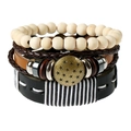 Vintage multi-layer braided leather bracelet set for men with star relief brass charms - Vintage 3-Piece Set (TZ040)