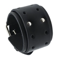Bracciale punk rock largo in pelle nera da uomo con doppia fila di borchie argentate - Nero