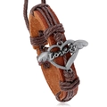 Bracciale vintage in pelle intrecciata marrone con ciondolo a cuore alato antico - Stile Ala Cuore (B01217)