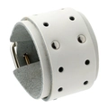 Bracciale punk in pelle bianca con borchie argentate e fibbia in metallo regolabile - Bianco puro