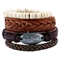 Set di 4 bracciali vintage in pelle intrecciata con ciondolo geco e perline - Stile Intrecciato Vintage in Quattro Pezzi (TZ065)