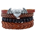 Retro mehrlagiges Herren-Lederarmband-Set mit Flügel-Herz-Anhänger und Holzperlen - Retro Mehrschichtige Komponenten Stil (TZ066)