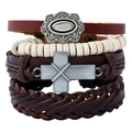 Retro four-piece handmade woven leather bracelet set with wooden beads and metal cross - 4-Piece Combo (TZ071)
