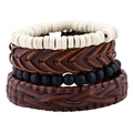 Set di 4 braccialetti retrò da uomo con cordini in pelle e perline di legno a strati - Retrò Marrone e Nero (TZ070)