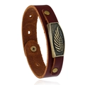 Bracciale vintage in vera pelle bordeaux con emblema di ala in bronzo antico e borchie - Stile ad Ala (GH001) / Borgogna