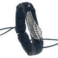 Retro geflochtenes Lederarmband in Schwarz mit Silberflügel und verstellbarer Kordel - Legierung Flügel Schwarze Lederkordel