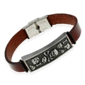Vintage Lederarmband in Dunkelbraun mit Totenkopf und Edelstahl-Verschluss für Herren - Dunkelbraun Retro Totenkopf (GTW060)