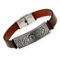 Bracciale vintage in pelle marrone scuro con piastra d'argento incisa I Love You da uomo - Marrone (GTW056)