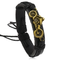 Bracciale intrecciato in pelle nera con ciondolo moto in lega di bronzo stile vintage - Nero