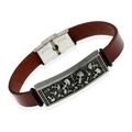 Bracciale vintage in pelle marrone con teschio d'argento e chiusura in acciaio inossidabile - Stile Rilievo a Teschio (GTW052) / Marrone Scuro