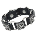 Bracciale punk in pelle nera con ciondoli a croce di Malta argento in stile retrò - Nero