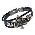 Men's double-layer braided black leather skull bracelet with vintage silver spade design - Spade Heart Skull