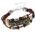 Punk vintage multilayer beaded leather bracelet with bronze gender symbol plate - Lobster Clasp Style (Without Pendant)