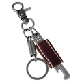 Portachiavi retrò in pelle con lega d'argento antico e apribottiglie integrato - Stile Vintage Marrone