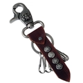 Vintage punk genuine leather keychain with skull clasp and silver star rivets for men - Vintage Skull Pentagram Style (K180)