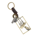 Vintage geflochtener Leder Schlüsselanhänger mit Bronze Vögeln und Metallanhänger - Vintage Bronze Vogel Stil (K210)