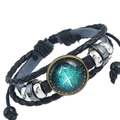 Bracciale multistrato in pelle nera fatto a mano con ciondolo zodiacale Sagittario - Sagittario