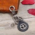 Vintage leather keychain with tree of life emblem and zinc alloy carabiner clip - Black