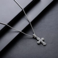 Heren kruis ketting van titanium staal met zilveren box ketting en zirkoon hanger - Zirconia Kruis Ketting (L953-C)