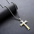Dubbellaagse kruis hanger ketting in goud en zilver met een metalen box ketting design - Gouden Kruis Ketting (L936-J)