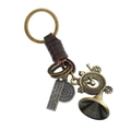 Punk Vintage Leder Schlüsselanhänger mit handgewebter Kordel und Messing Horn Anhänger - Retro Bronze (K206)