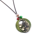 Vintage long wax cord necklace with wood leaf pendant and colorful accent beads - Vintage Acorn Leaf Style (N0320)