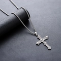 Zilveren roestvrijstalen kruisketting met schedelhanger op zwart lederen basis - Schedel Ketting (L936-M)