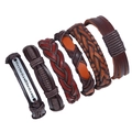 Set de pulseras de cuero multicapa para hombre con placa grabada de estilo vintage - Conjunto Trenzado Marrón Vintage (TZ116)