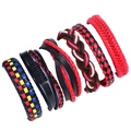 Set de 6 pulseras de cuero auténtico trenzado estilo punk con diseños tejidos bohemios - Estilo Trenzado Multicapa