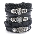 Conjunto de pulseras de cuero trenzado multicapa para hombre con amuletos de metal vintage - Black Brown Combination