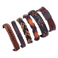 Retro 6-teiliges Herren-Set aus mehrlagigen geflochtenen Lederarmbändern im Vintage-Stil - 6-Teiliges Set