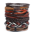 Retro multi-layer woven leather bracelet set in black and brown bohemian style for unisex - Multi-layer Layered Style