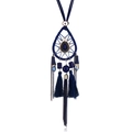 Detail of bohemian dreamcatcher necklace with dark blue beads and tassels - Dark Blue