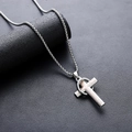 Zilveren roestvrijstalen kruishanger ketting met gravering en stijlvolle box-ketting - Ringkruis Ketting (L936-T) Zilver