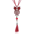 Collana lunga a forma di gufo con strass rossi e nappa per maglioni invernali - Rosso