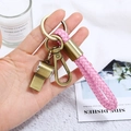 Pink braided leather keychain with vintage bronze whistle pendant and clasp - Whistle Style (CY045)