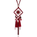 Collier long attrape-rêves rouge de style bohème avec perles et glands fins - Rouge Foncé