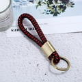 Minimalist leather braided keychain with red and black cord and vintage brass clasp - Bronze Tone + Black Red Rope