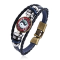 Bracciale Yin-Yang in pelle intrecciata con perline di metallo blu e chiusura in bronzo - Nero Bianco Rosso Yin Yang