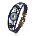 Bracciale multistrato in pelle con ciondolo Yin Yang e cinturini intrecciati blu e neri - Yin Yang Colorato