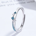 Anello regolabile in argento sterling S925 con stella in smalto blu e pietre di zircone - Aperto Regolabile / Oro Bianco