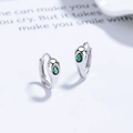Polished S925 silver snake hoop earrings with drop emerald zircon in minimalist style - 925 Silver / White Gold
