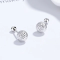 Orecchini a lobo minimalisti in argento S925 a sfera con superficie sfaccettata e vite - Grande / Oro Bianco