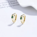 Gold snake hoop earrings with pear-cut green zircon stones in S925 sterling silver - 925 Silver / Gold