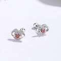 Elegant S925 sterling silver Ruyi lock earrings with pave diamonds and red zircon accents - 925 Silver / White Gold
