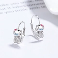 Cute S925 sterling silver cat earrings with pink bow and sparkling zircon heart - 925 Silver / Platinum