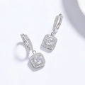 Elegant S925 sterling silver square lever-back earrings with sparkling zircon stones - 925 Silver / White Gold