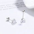 Eleganti orecchini a lobo in argento S925 con zircone rotondo e chiusura a vite sicura - Oro Bianco / 4mm